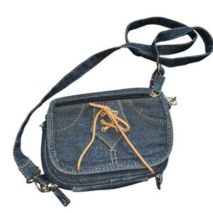 Chambray denim cross body adventure bag purse wallet
